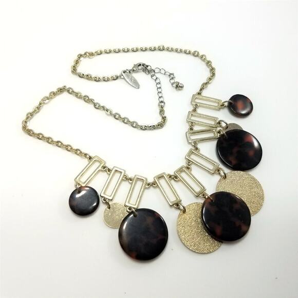 New York & Co. Dangle Round Brown Black & Gold Disks Necklace, 21 Inches - Picture 3 of 8